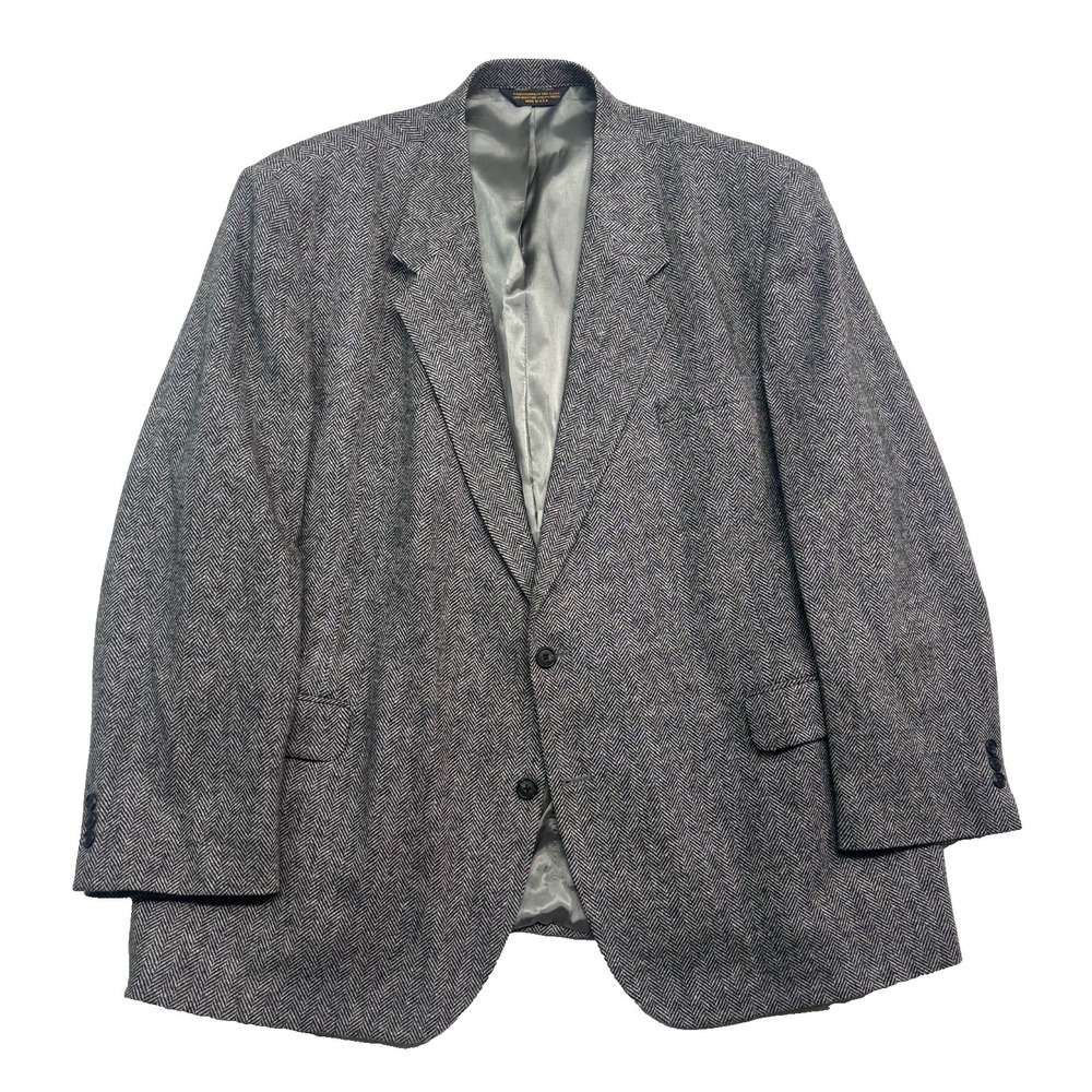 Cricketeer 54L Gray Black Herringbone Tweed Blazer Jacket Sport Coat USA Wool